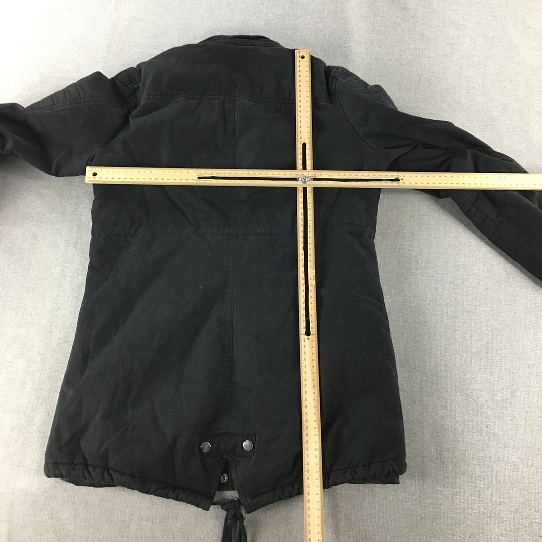 Used Womens Parka Size 12 Black Zip-Up Pockets Jacket Coat