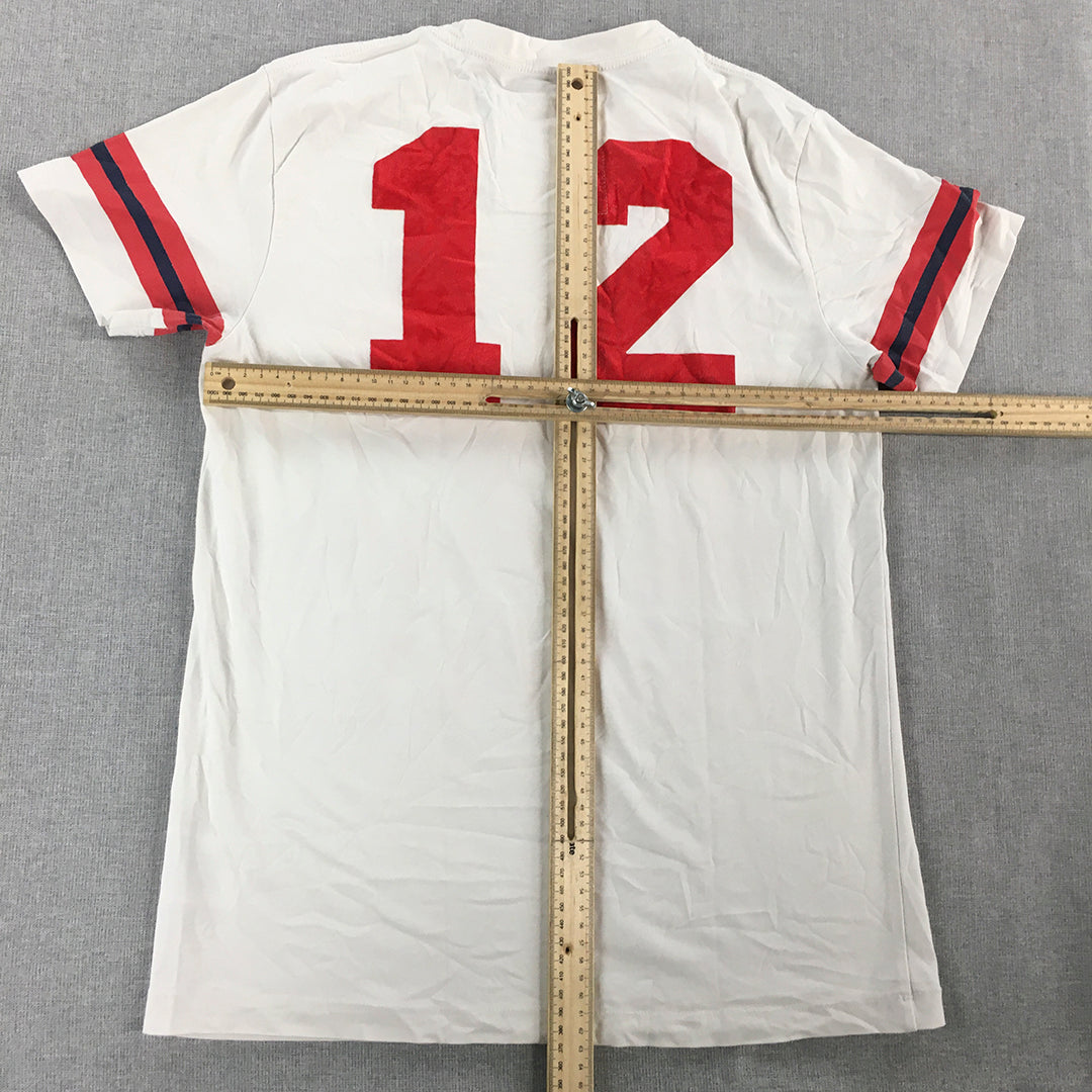 Guess Womens Football Jersey T-Shirt Size M White Red Big Logo NFL Style