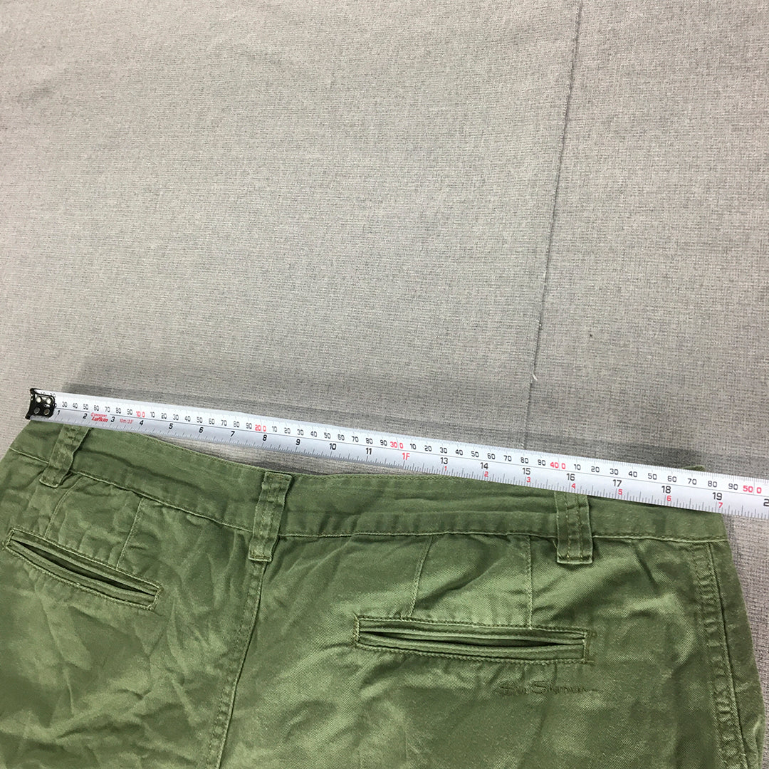 Ben Sherman Mens Chino Shorts Size 38 Green Pockets Casual Walking