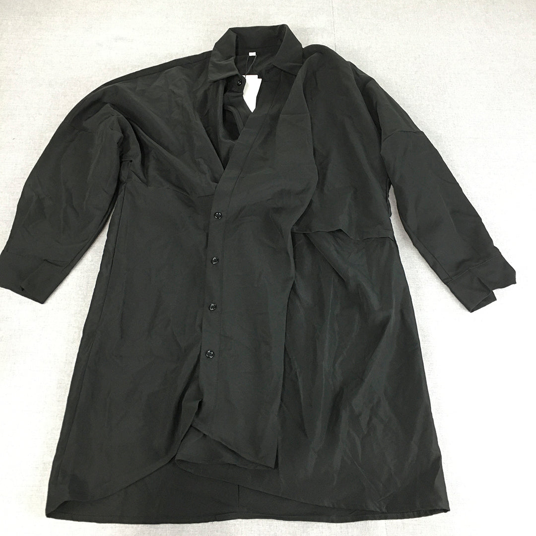 NEW Moses Queen Womens Shirt Dress Size XL Black Button Up Long Sleeve Mini