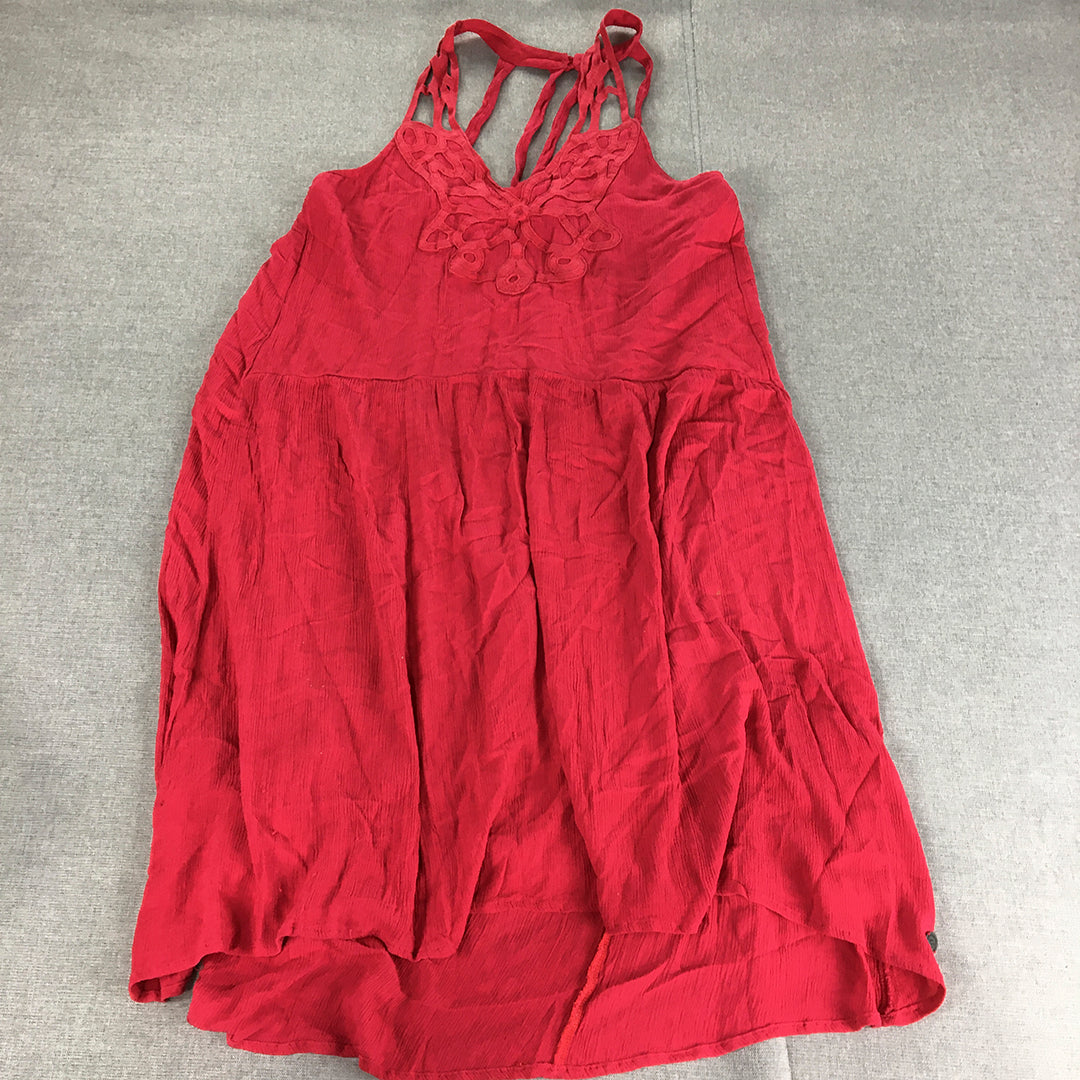 Lee Cooper Womens Mini Dress Size 12 Red Sleeveless Pleated A-Line