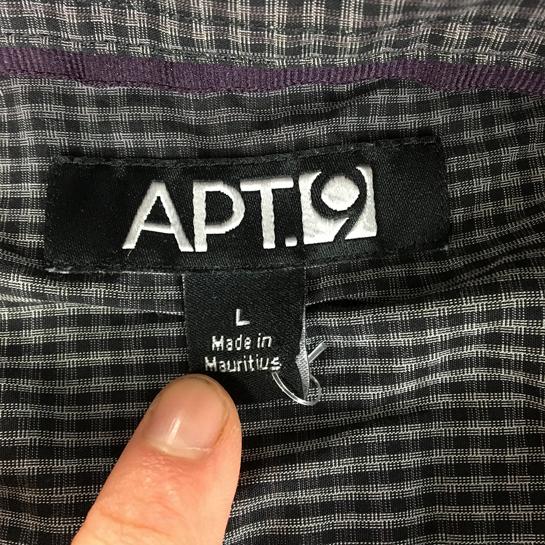 Apt. 9 Mens Shirt Size L Black Purple Checkered Button-Up Long Sleeve