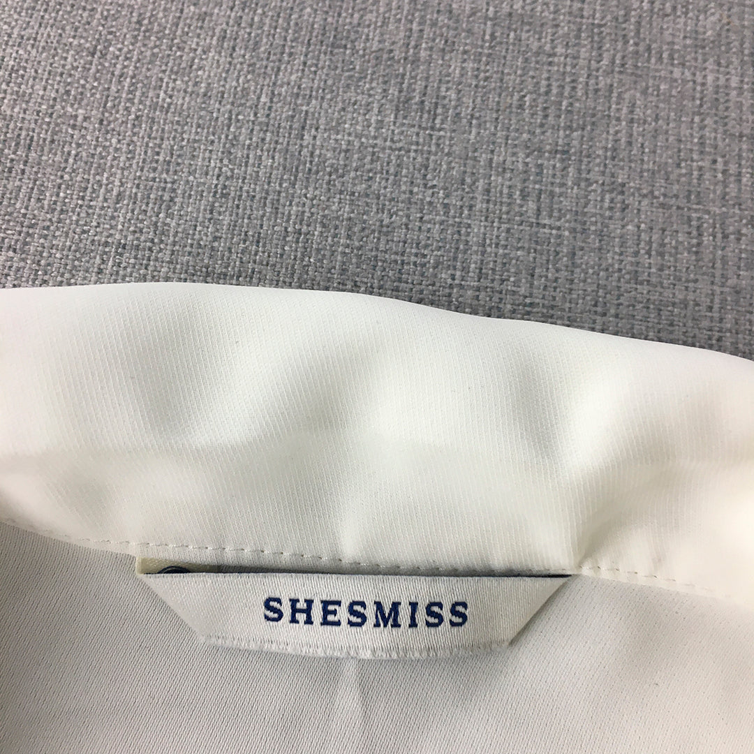 Shesmiss Womens Top Size S White Short Sleeve Button-Up Collared Shirt