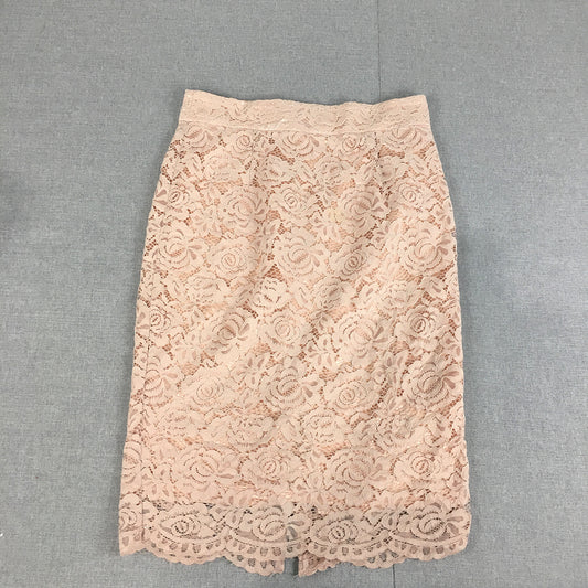 Forcast Boutique Womens Midi Skirt Size 10 Pink Floral Lace Straight Pencil