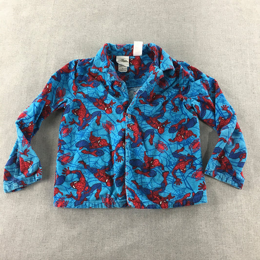 Marvel Spider-Man Kids Boys Pajama Shirt Size 6 Blue Button Sleepwear Shirt