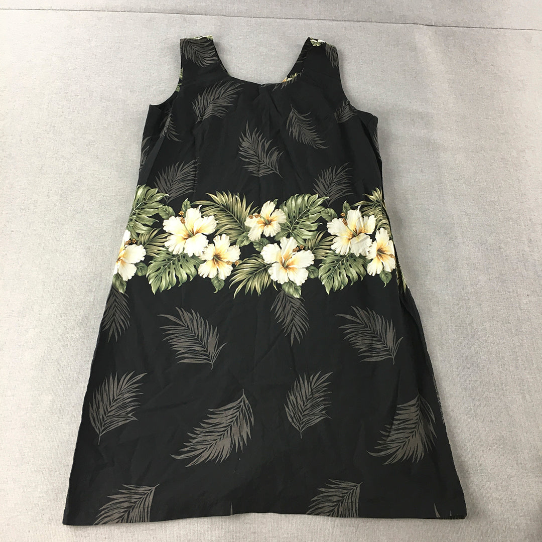 Ky's Womens Hawaiian Mini Dress Size XL Black A-Line Floral Sleeveless