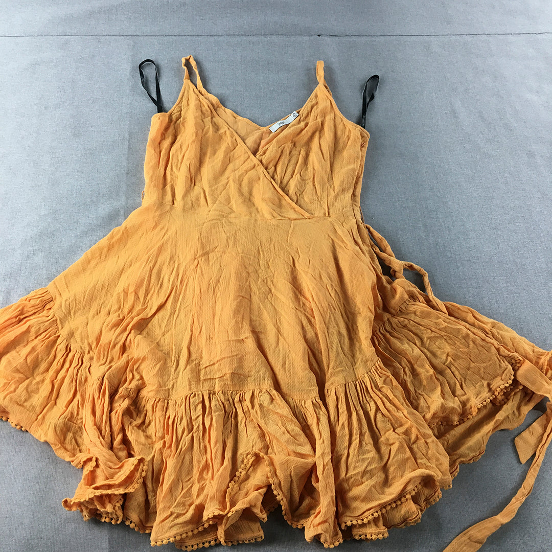 Jorge Womens Mini Dress Size 14 Orange Ruffled Hem Surplice Neckline