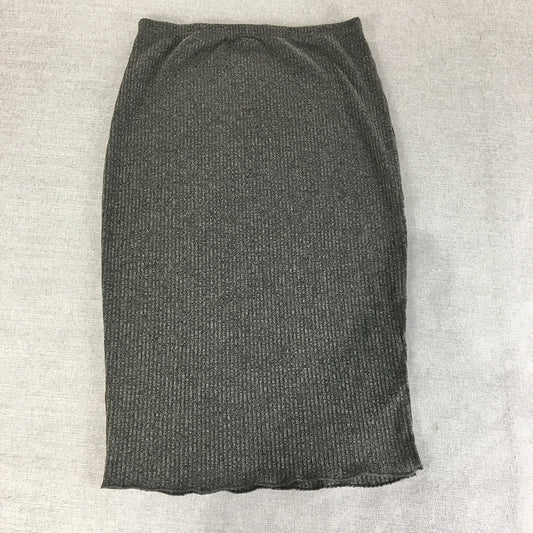 Ally Womens Pencil Skirt Size 12 Grey Stretch Knit Midi Straight