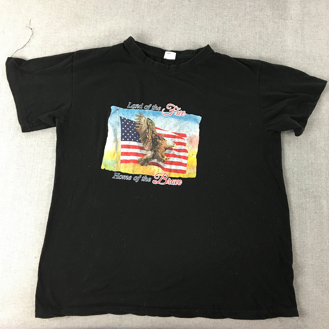 America Land Of The Free Home Of The Brave T-Shirt Adult Size L Black USA Flag