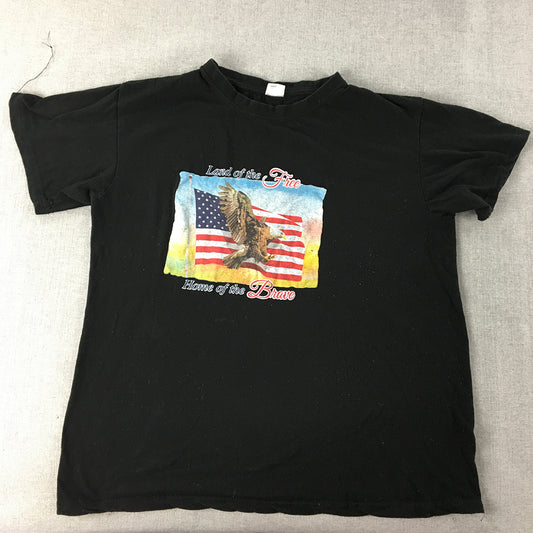 America Land Of The Free Home Of The Brave T-Shirt Adult Size L Black USA Flag