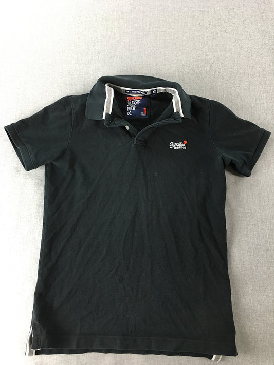 Superdry Mens Polo Shirt Size S Black Logo Collared Short Sleeve Rugby