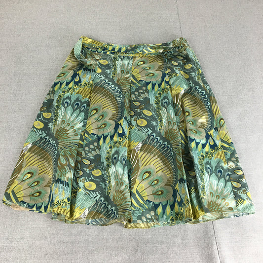 Esprit Womens Mini Skirt Size 6 Green Pleated A Line Peacock Feathers