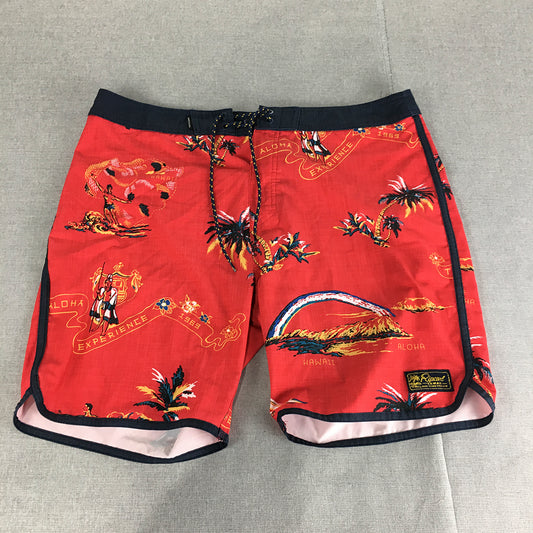 Rip Curl Mirage Board Shorts Size 36 Red Aloha Hawaiian Drawstring Surf Swim