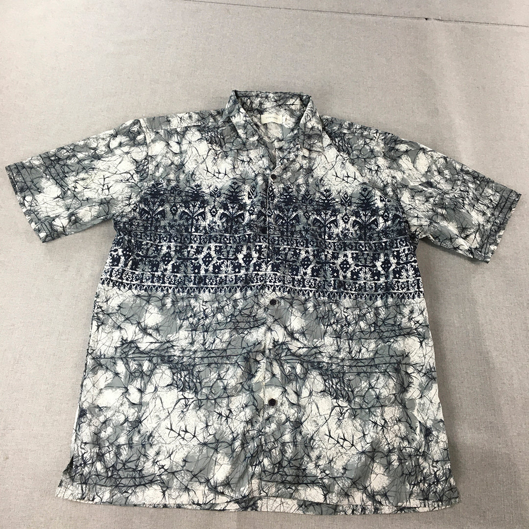 Vintage Centino Mens Shirt Size XL Blue White Hawaiian Loud Funky Button-Up