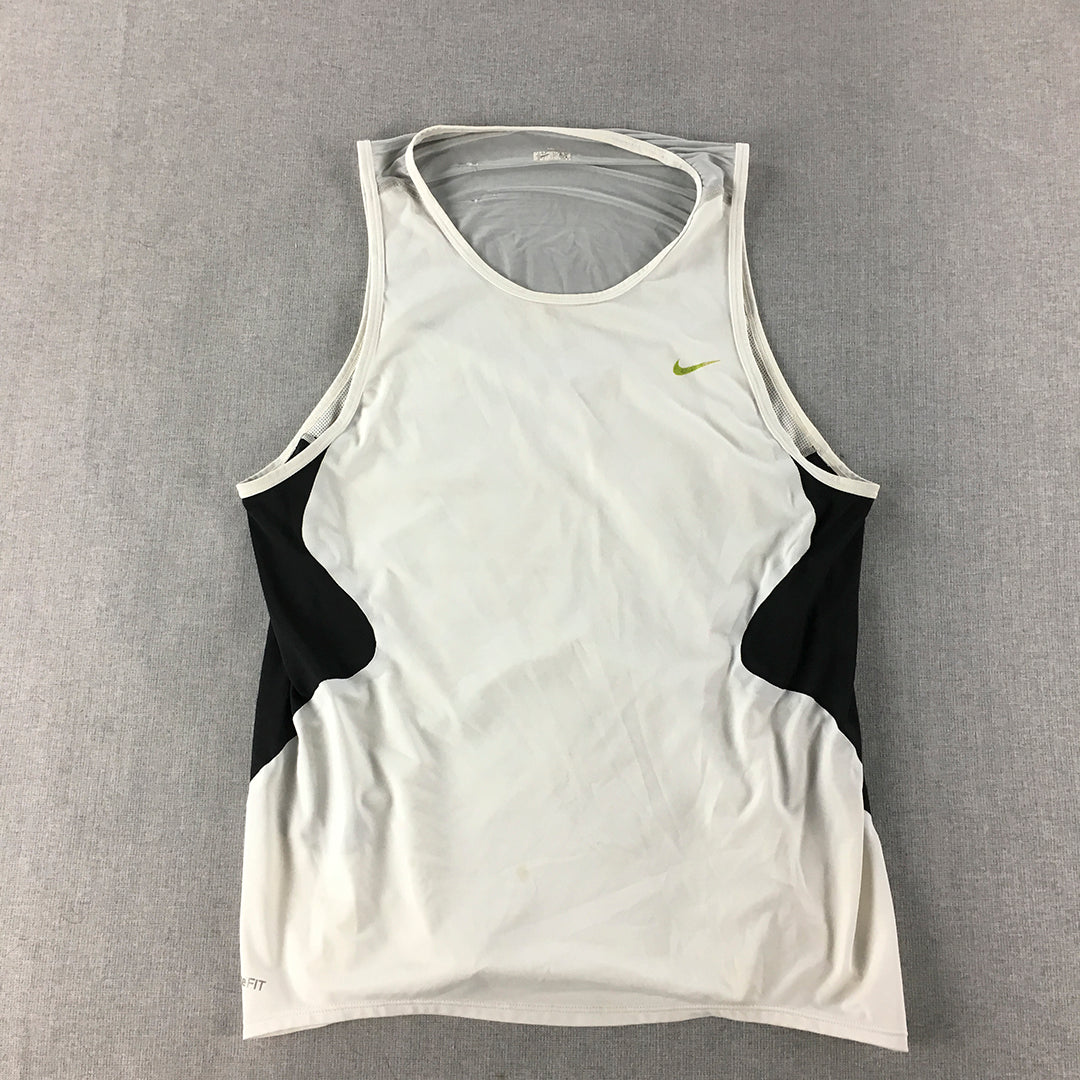 Nike Mens Tank Top Size S White Sleeveless Running Swoosh Logo Shirt