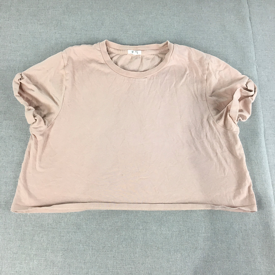 GP Tees Womens Cropped Top Size M Pink Short Sleeve Crew Neck T-Shirt