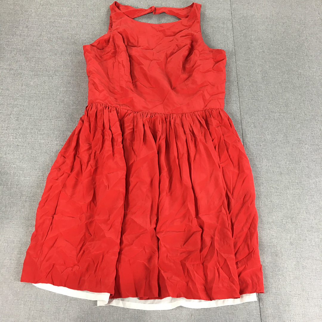 Amanda Uprichard Womens 100% Silk Mini Dress Size L Red Pleated Sleeveless