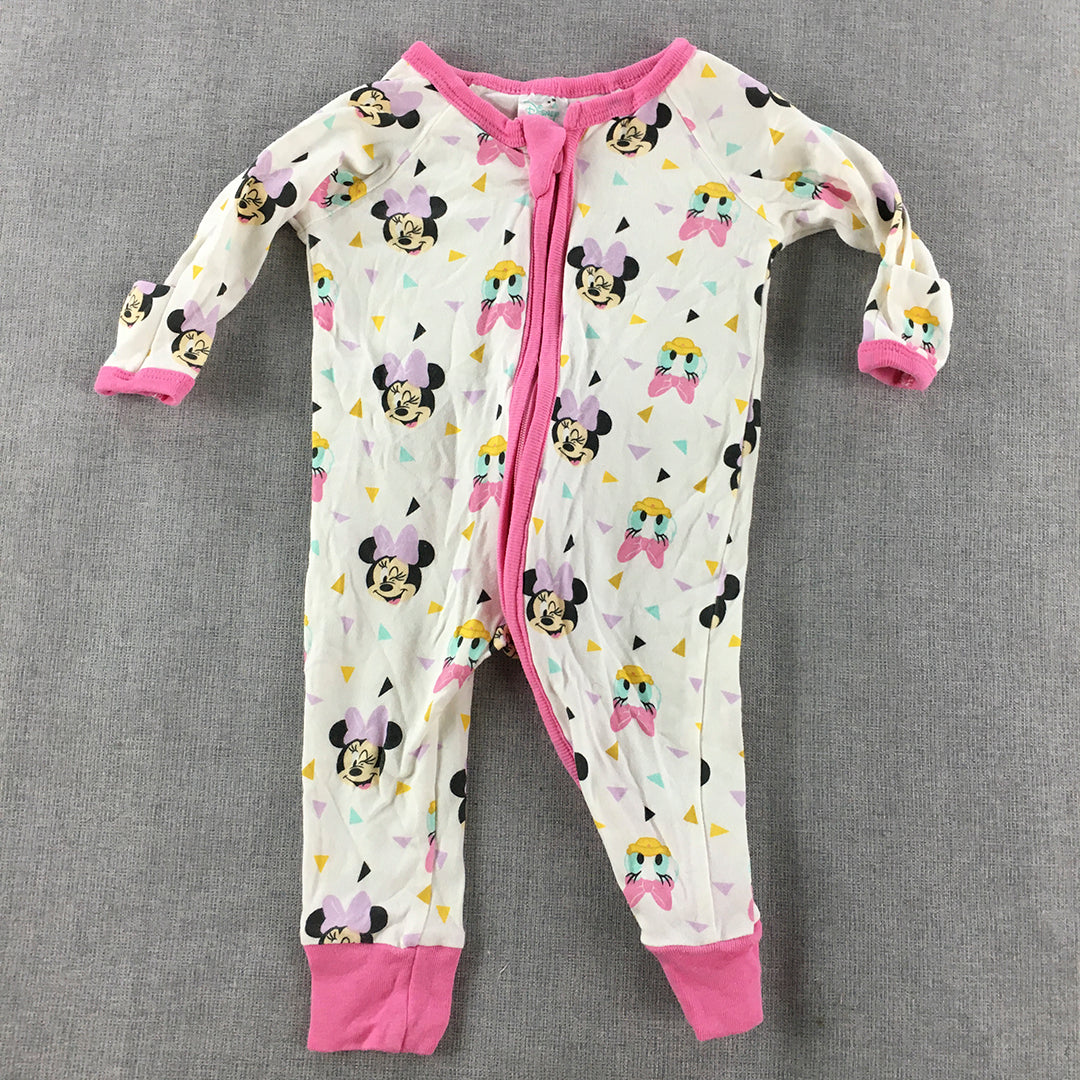 Disney Baby Girls Jumpsuit Size 3 Months (000) White Pink Zip One-Piece Romper