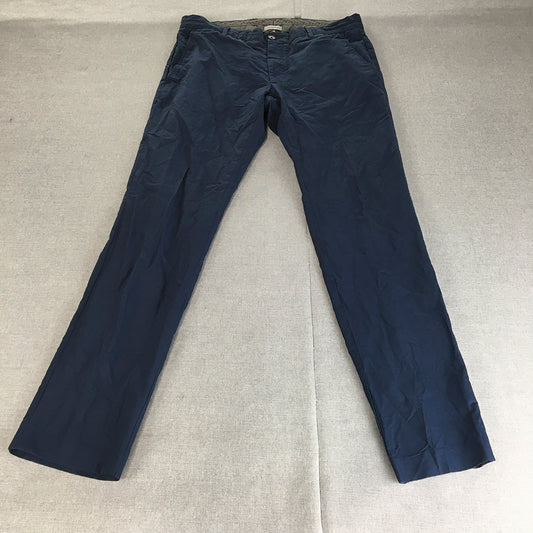 Brooksfield Mens Chino Pants Size 34 Blue Slim Fit Straight