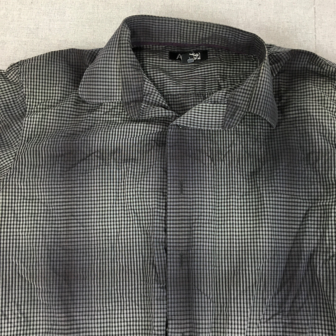 Apt. 9 Mens Shirt Size L Black Purple Checkered Button-Up Long Sleeve