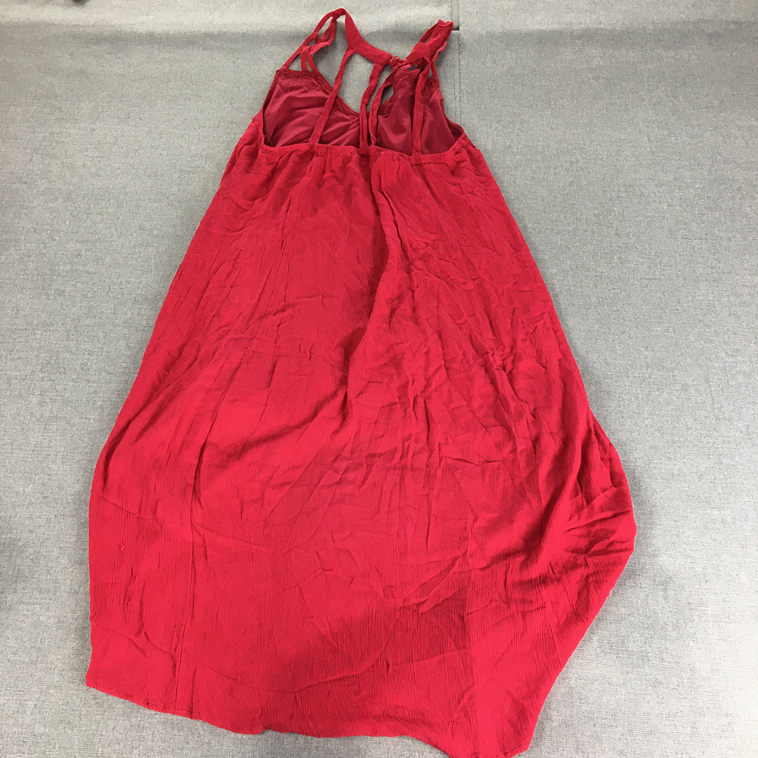 Lee Cooper Womens Mini Dress Size 12 Red Sleeveless Pleated A-Line