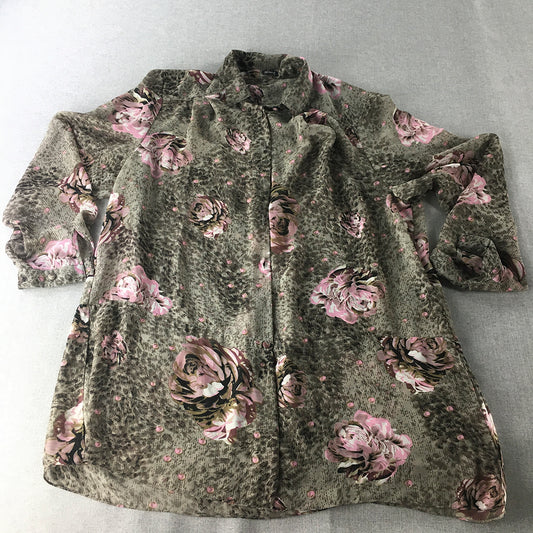 Vintage Liz Davenport Womens Shirt Size XL Brown Floral Long Sleeve Button-Up