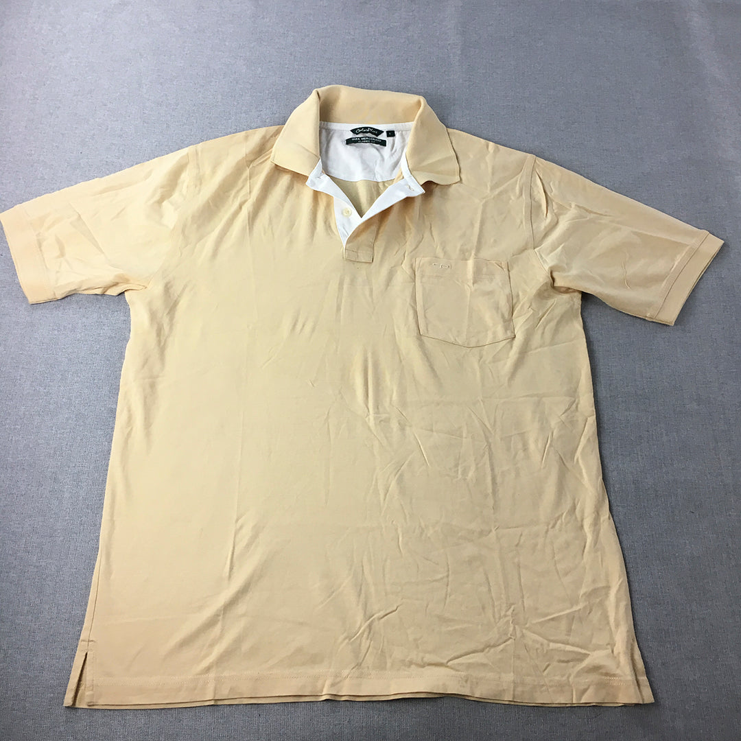 ColorPlus Mens Polo Shirt Size L Yellow Short Sleeve Pocket Collared Rugby