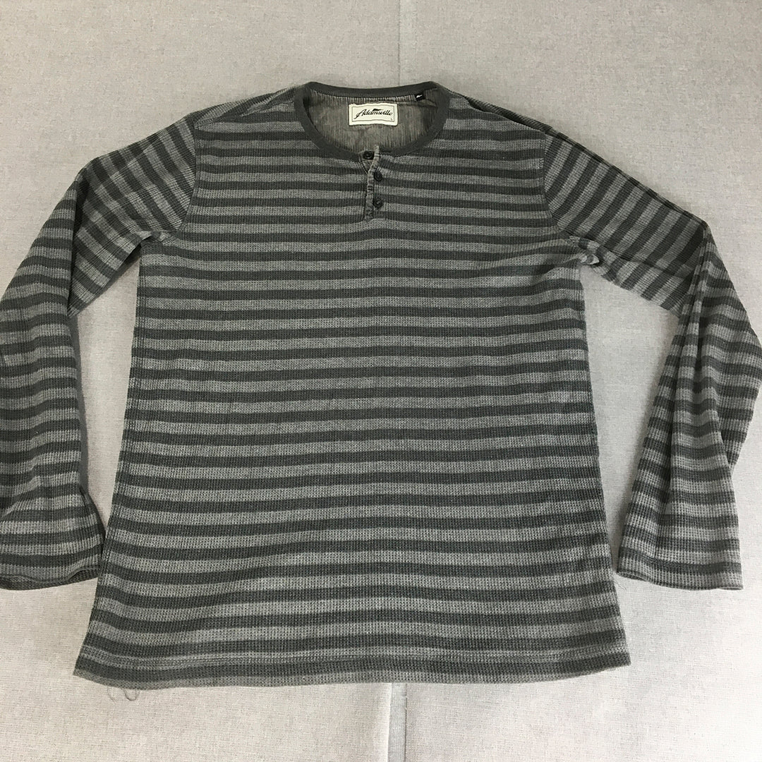 Adamsville Mens Henley Shirt Size L Grey Striped Button Pullover Long Sleeve