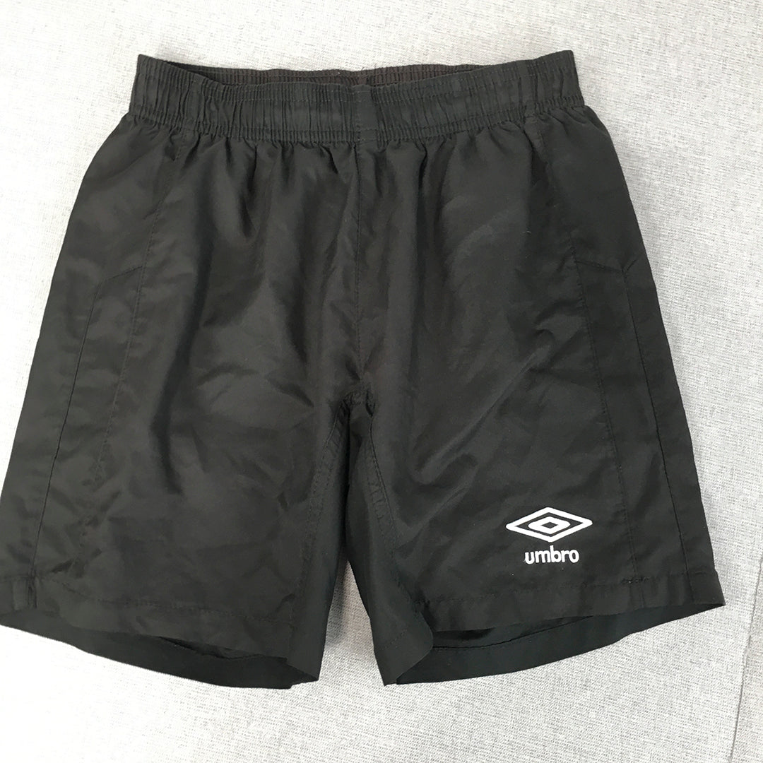 Umbro Kids Boys Shorts Size 10 Years Black Logo Football Elastic Waist