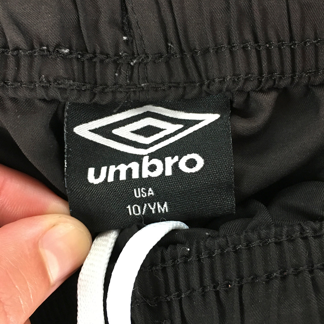 Umbro Kids Boys Shorts Size 10 Years Black Logo Football Elastic Waist