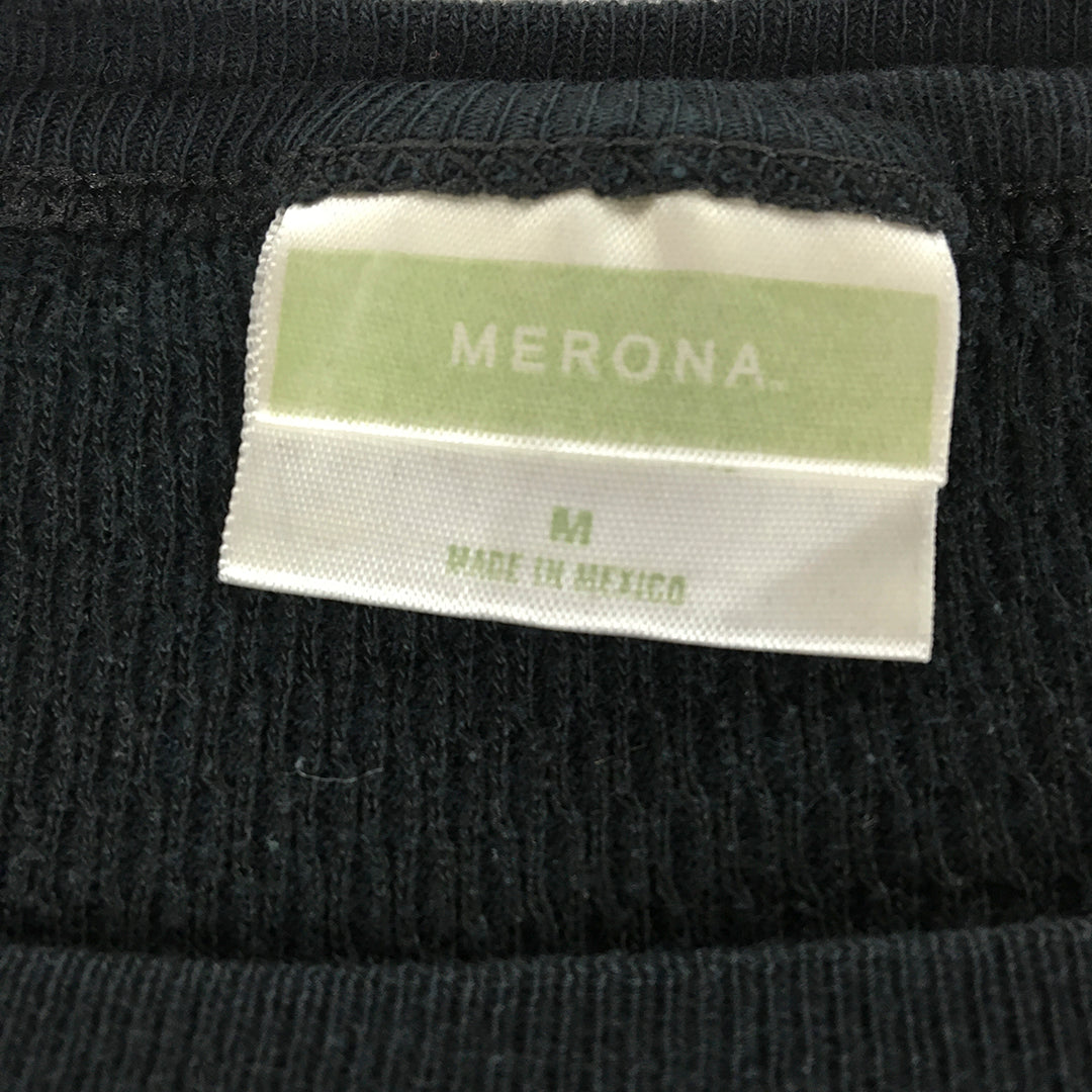 Merona Womens Thermal Shirt Size M Black Knit Long Sleeve Pullover Top