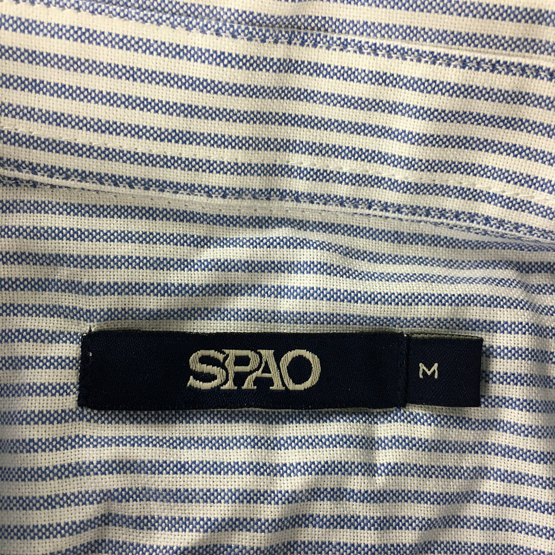 Spao Womens Shirt Size M Blue White Striped Long Sleeve Button-Up Collared Top