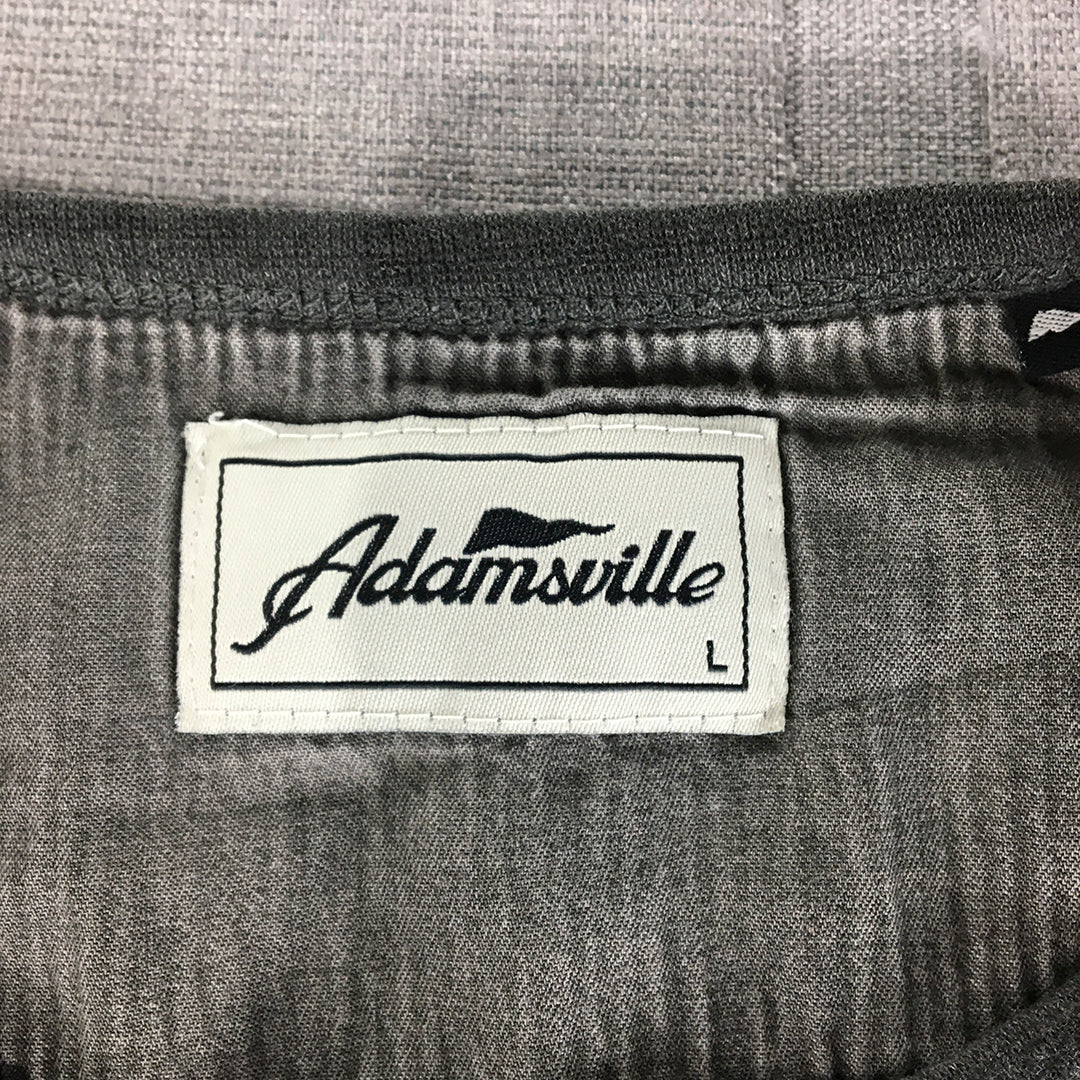 Adamsville Mens Henley Shirt Size L Grey Striped Button Pullover Long Sleeve