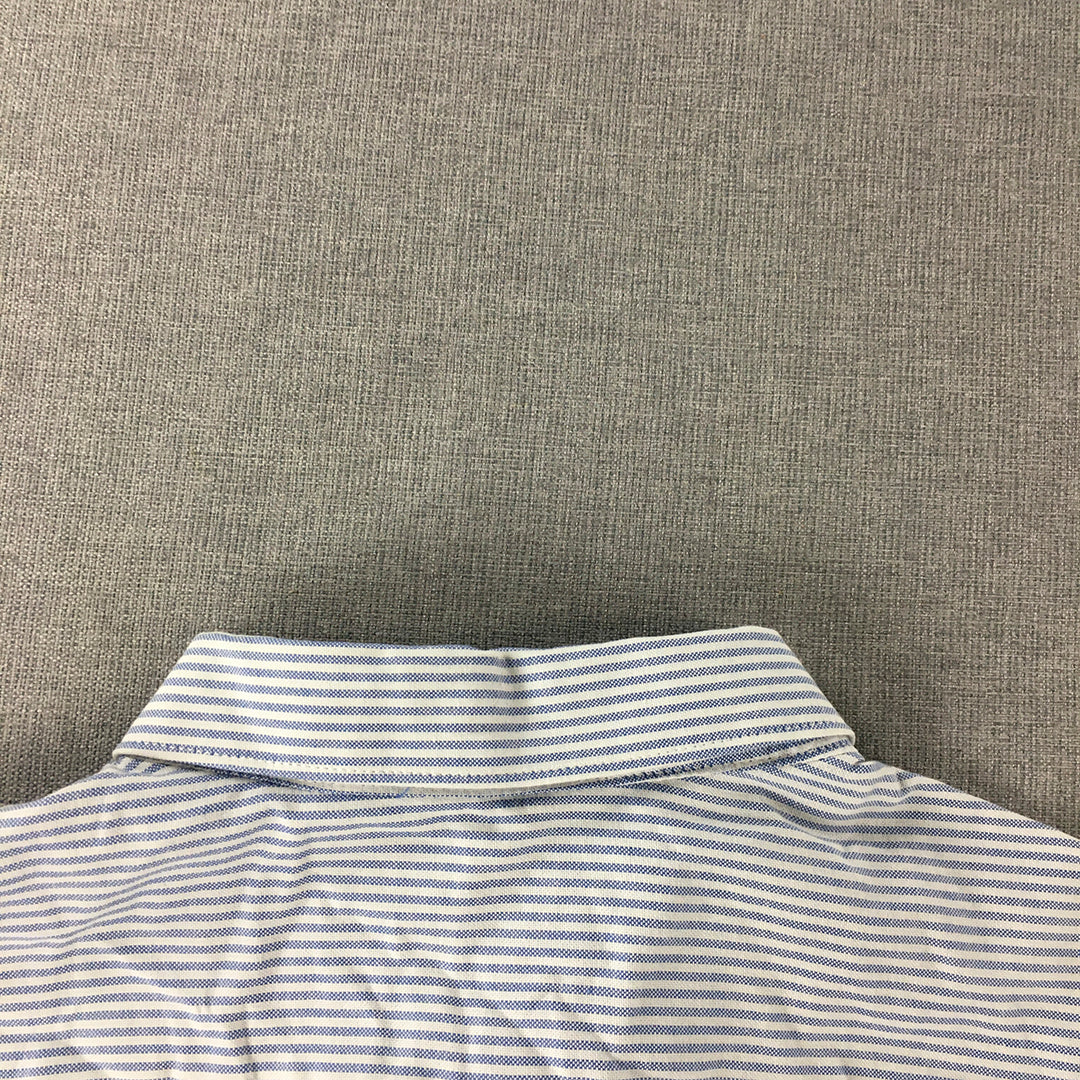 Spao Womens Shirt Size M Blue White Striped Long Sleeve Button-Up Collared Top