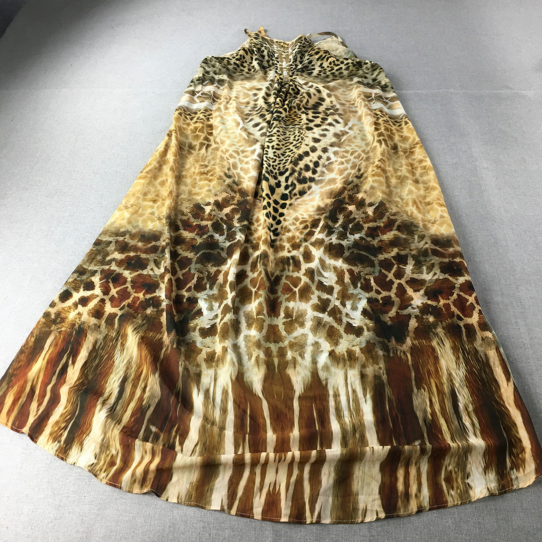 She & Hers Womens Maxi Dress Size XL Brown Animal Print Diamante Long