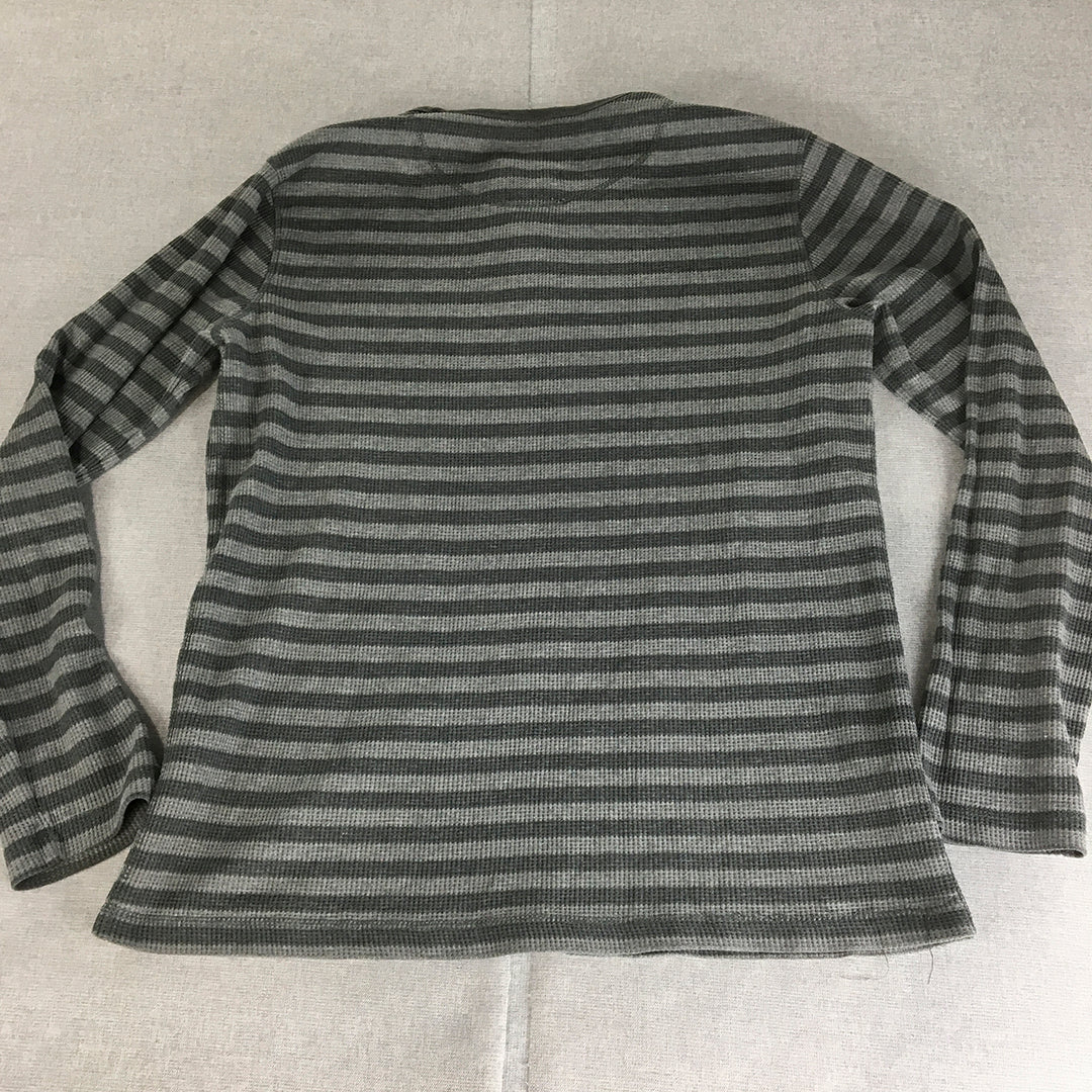 Adamsville Mens Henley Shirt Size L Grey Striped Button Pullover Long Sleeve