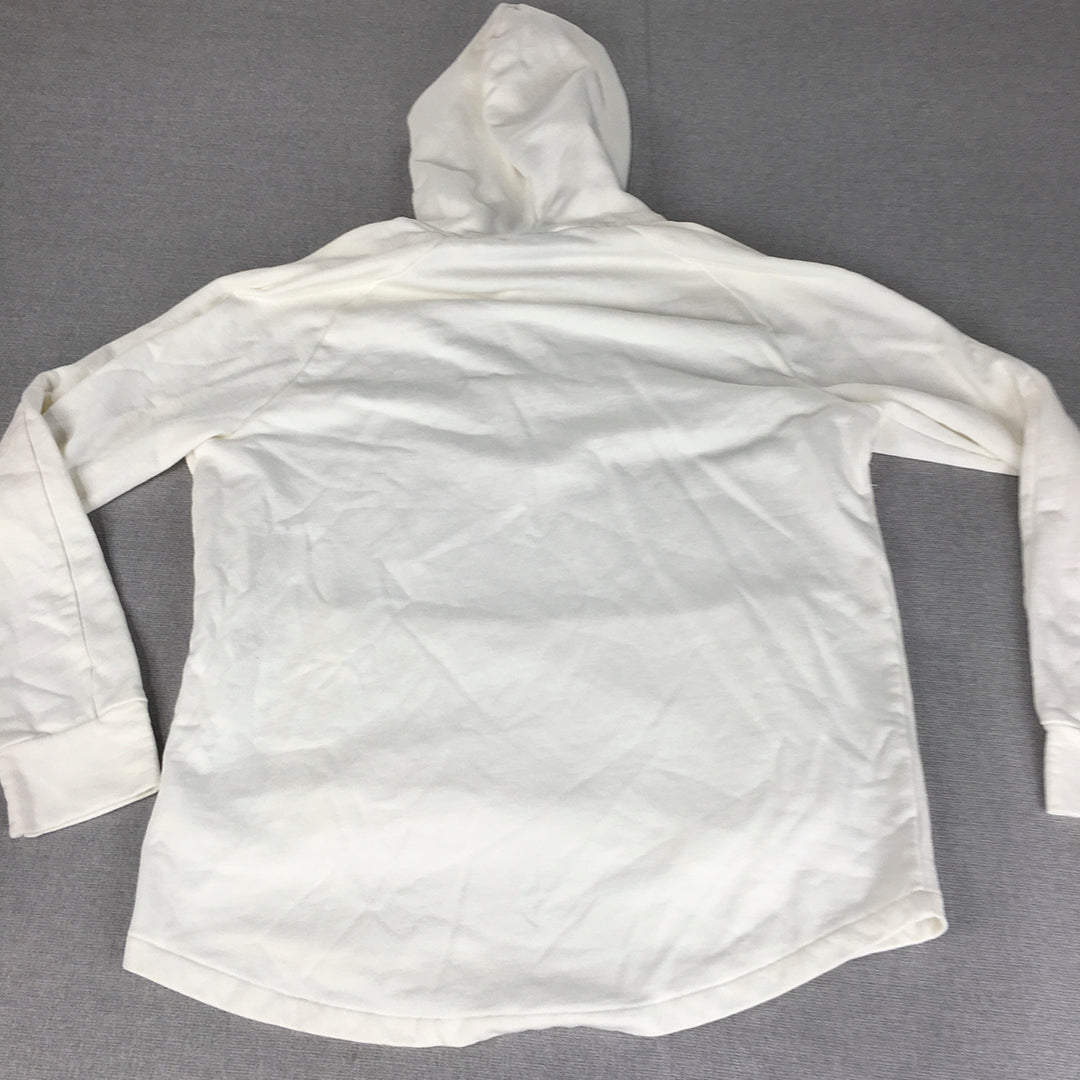 H&M Mens Hoodie Sweater Size L White 1/4 Zip Pockets Pullover Jumper