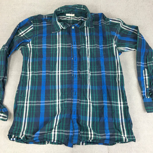 Sonoma Mens Shirt Size L Green Blue Checkered Button-Up Long Sleeve