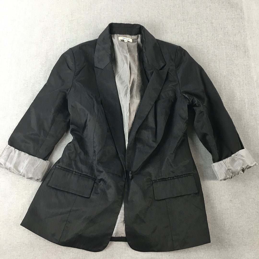 Valleygirl Womens Blazer Jacket Size 8 Black Button Collared Coat