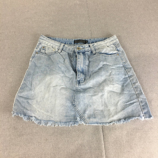 Country Denim Womens Mini Skirt Size 12 Blue Light Wash Raw Hem A-Line