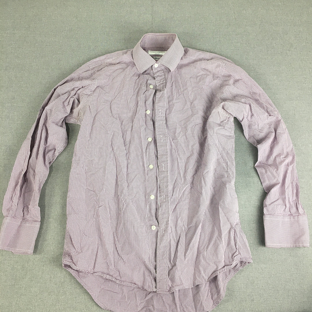 Nicholas Jermyn Mens Shirt Size M White Purple Checkered Classic Fit Button-Up