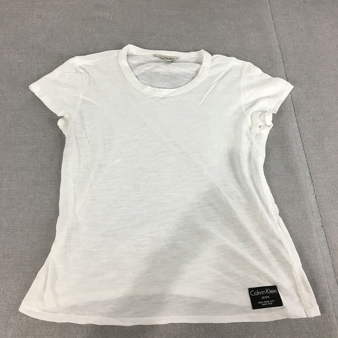 Calvin Klein Jeans Womens T-Shirt Size XS White Logo Short Sleeve Top