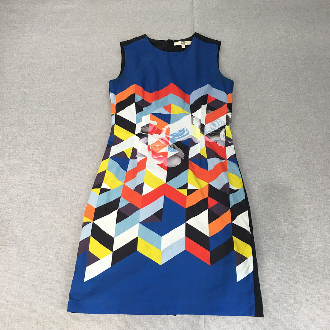 Allen Solly Womens Pencil Dress Size XS Blue Black Geometric Mini Sleeveless