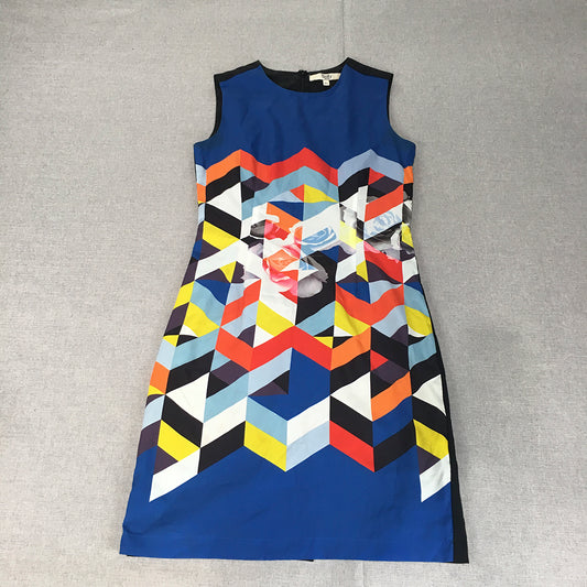 Allen Solly Womens Pencil Dress Size XS Blue Black Geometric Mini Sleeveless