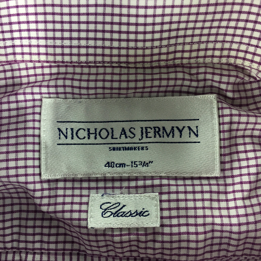 Nicholas Jermyn Mens Shirt Size M White Purple Checkered Classic Fit Button-Up