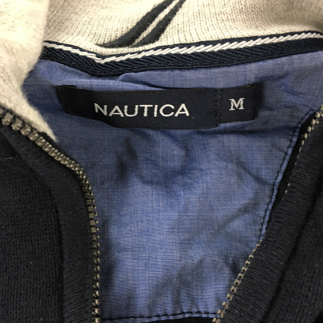 Nautica Mens Sweater Size M Navy Blue 1/4 Zip Mock Neck Logo Jumper