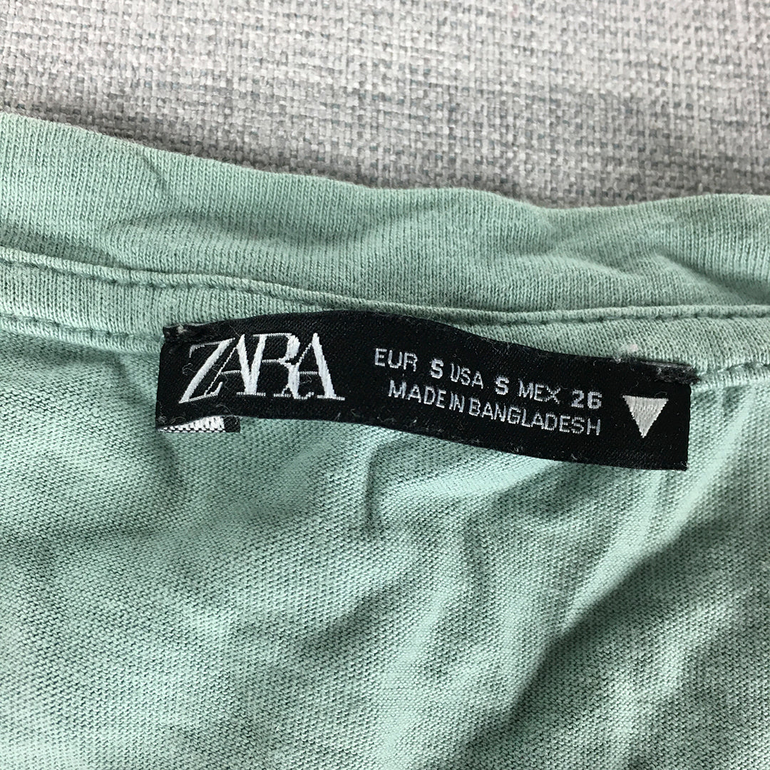 Zara Womens Top Size S Green Sleeveless Crew Neck Shirt