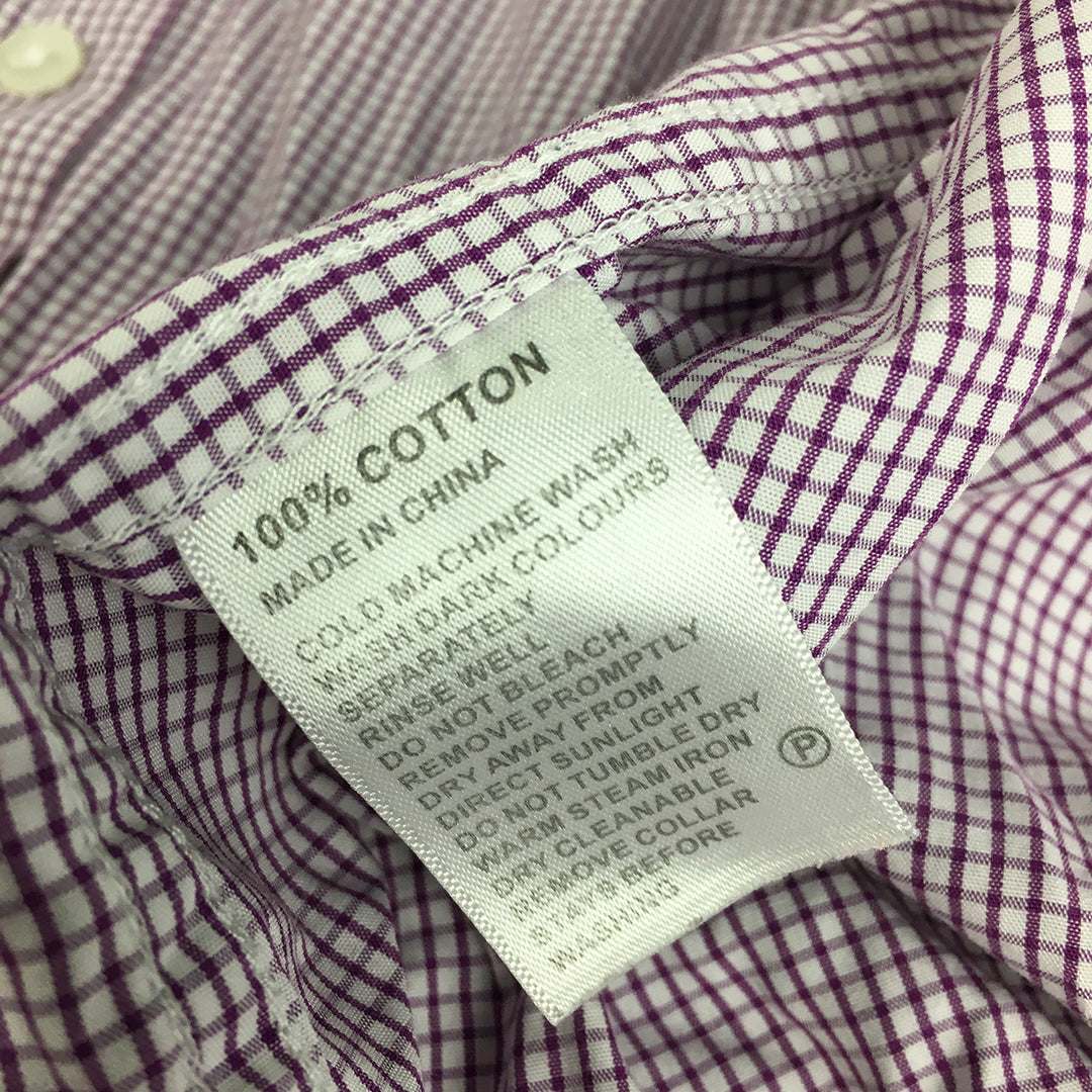 Nicholas Jermyn Mens Shirt Size M White Purple Checkered Classic Fit Button-Up