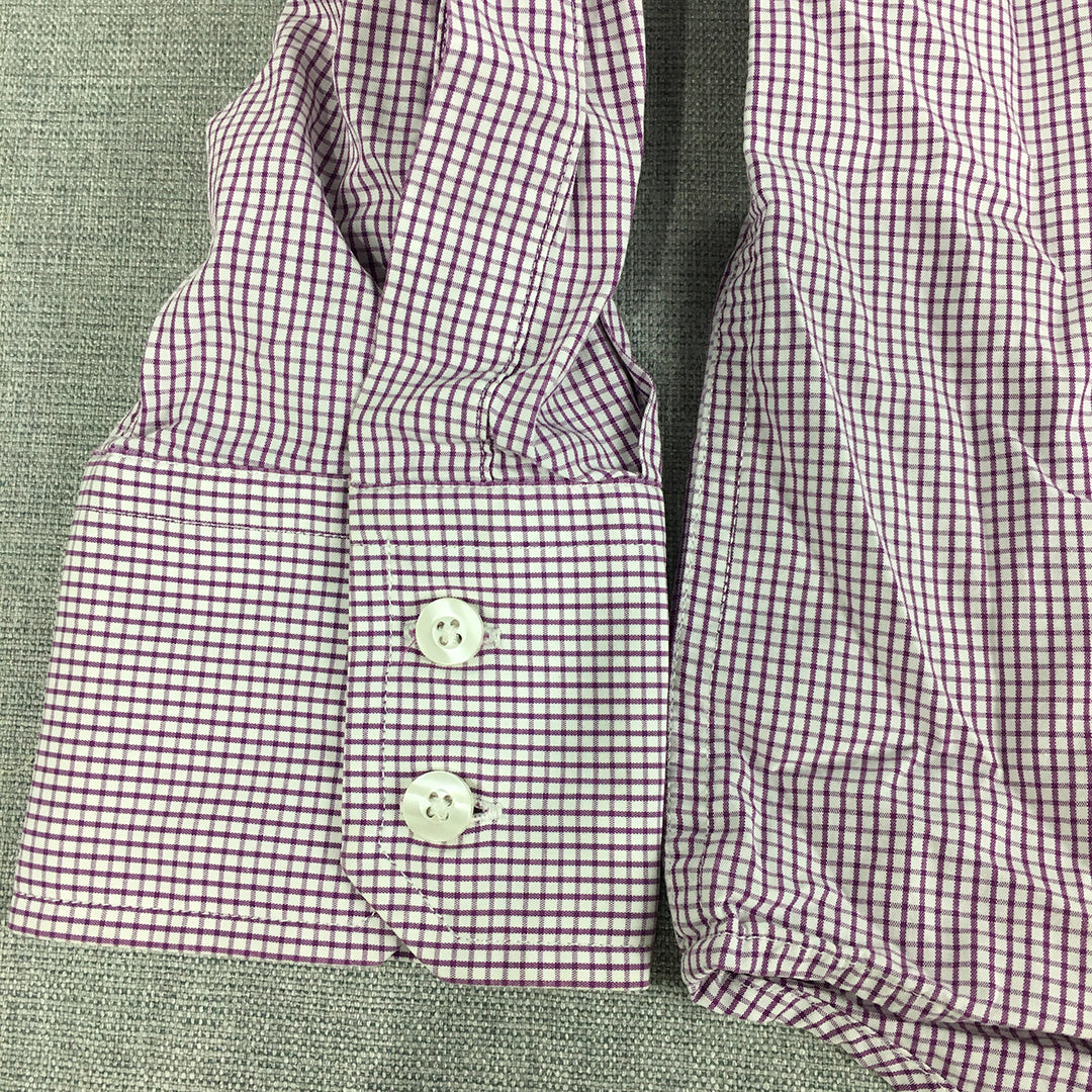 Nicholas Jermyn Mens Shirt Size M White Purple Checkered Classic Fit Button-Up