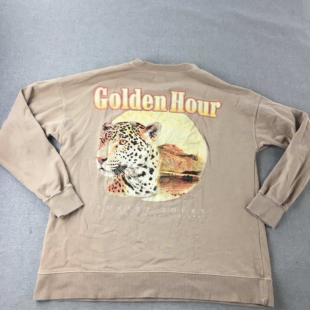 Golden Hour Sunset Tours Sweater Adult Size S Brown Leopard Safari Jumper